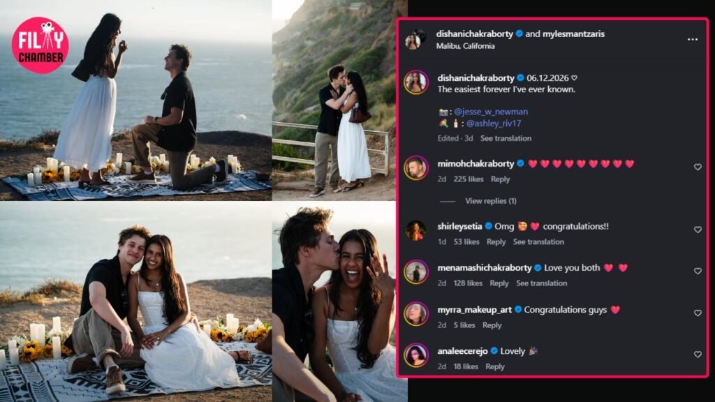 Dishani Chakraborty Instagram post on engagement with Myles Mantzaris